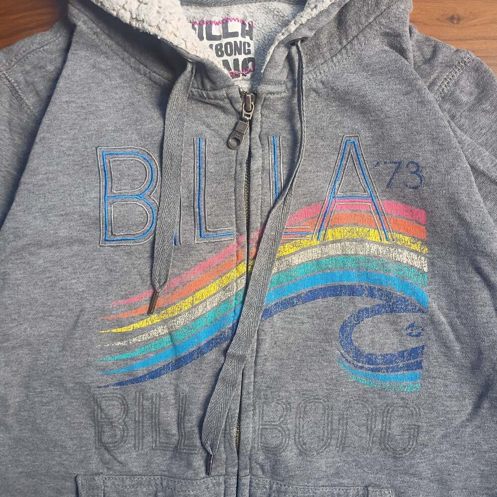 Y2K Billabong Women's Gray Sherpa-Lined Full Zip Hoodie size M - Picture 7 of 10
